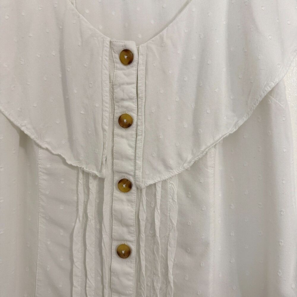 Anthropologie Maeve Size 2 -XS- Eloise Swiss Dot Blouse Button Front White - Picture 5 of 7